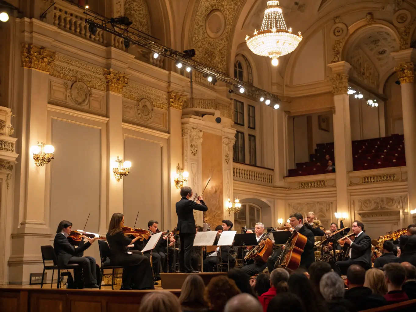 A dynamic image of a string quartet performing an intimate chamber music concert at a historic venue during the Canberra International Music Festival.
